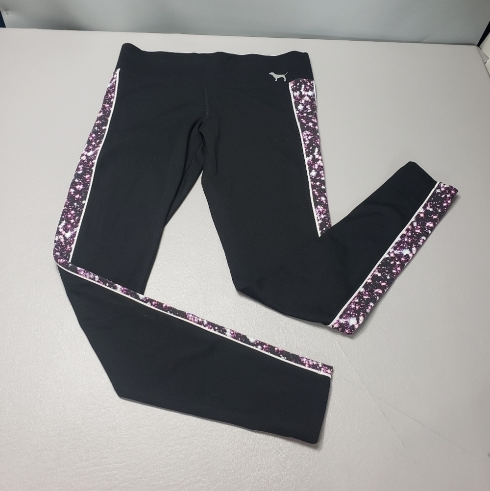 Pink Victoria's secret VS yoga black leggings with space design stripes size S